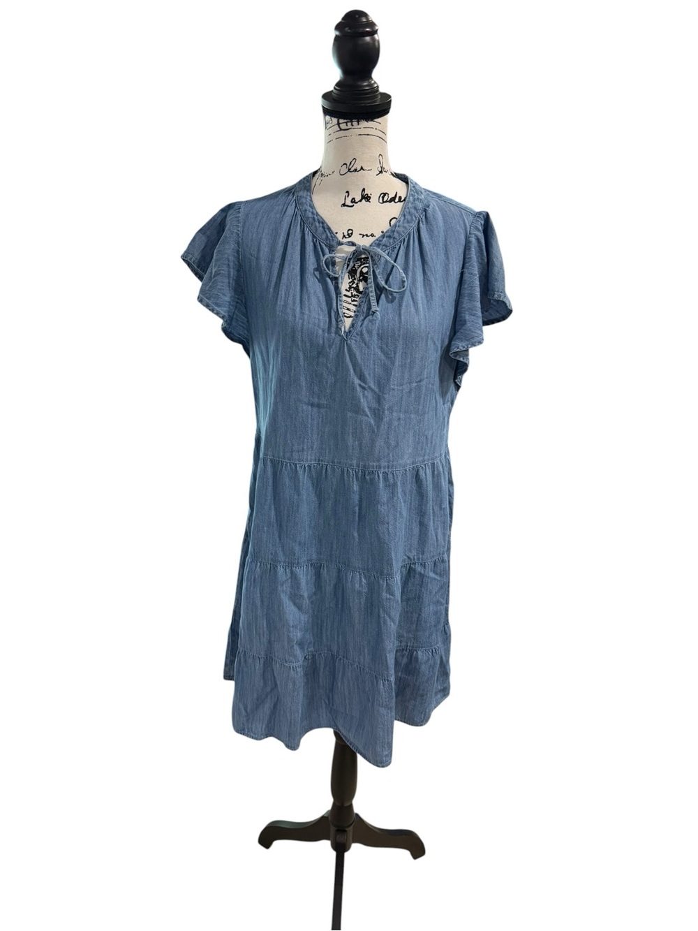 Style & Co. Chambray Tiered Boho Dress with Pockets light wash size small
